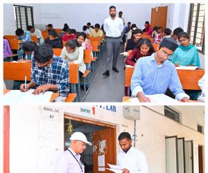 పకడ్బందీగా ఇంటర్మీడియట్ పరీక్షల నిర్వహణ  బుధవారం ప్రారంభమైన ఇంటర్మీడియట్ పరీక్షలు  పరీక్ష కేంద్రాన్ని పరిశీలించిన జిల్లా కలెక్టర్ బి. సత్యప్రసాద్