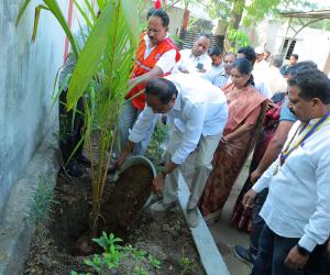 స్మశాన వాటికలో చెట్లు నాటిన ఎమ్మెల్యే, మున్సిపల్ చైర్ పర్సన్