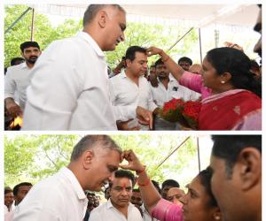 తొలి జెడ్పి చైర్ పర్సన్ నివాసానికి కేటీఆర్ హరీష్ రావు రాక స్వాగతం పలికిన మాజీ జడ్పీ చైర్పర్సన్ వసంత